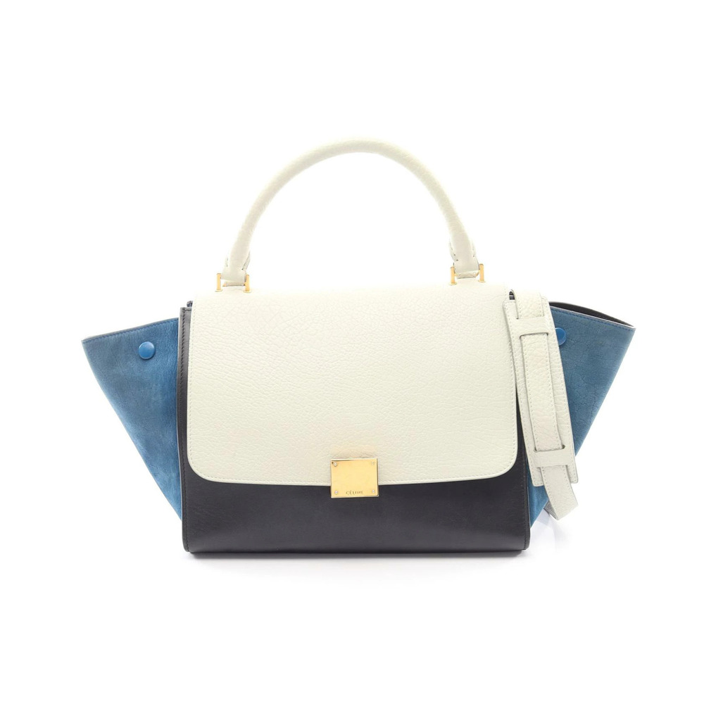 Celine Trapeze Handbag Leather Suede Ivory White Black Blue